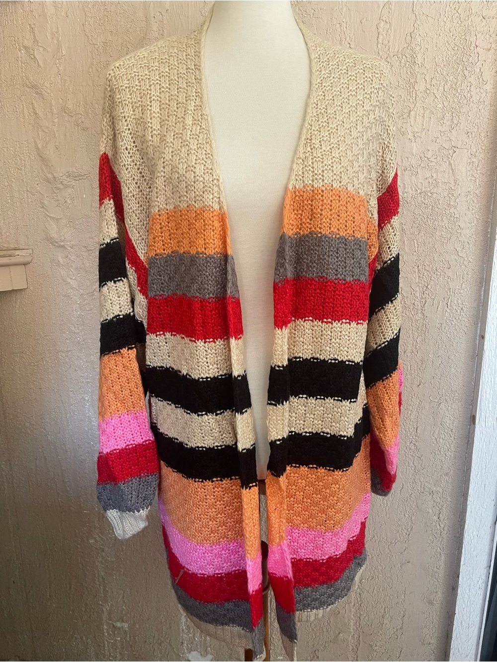 Bibi Striped Open-Front Long Women’s Cardigan Sweater in Multicolor